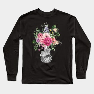 Brain human anatomy,Floral, pink apricot roses, mental Long Sleeve T-Shirt